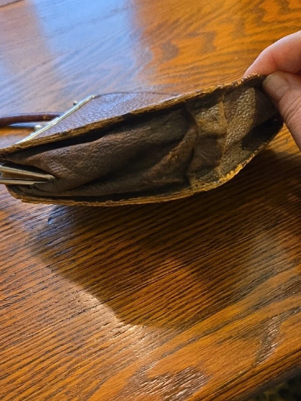 Vintage Brown Textured Leather Frame-Top Clutch Wristlet